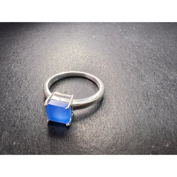 Square cut blue chalcedony sterling silver ring size 6 - Picture 8 of 16